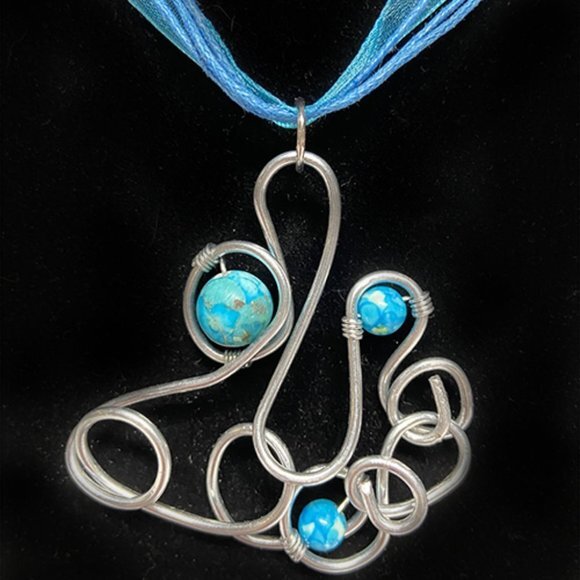 Exquisite Hand Crafted Stainless Steel Wire Necklace with Blue Dyed Jasper Bead - Picture 5 of 10